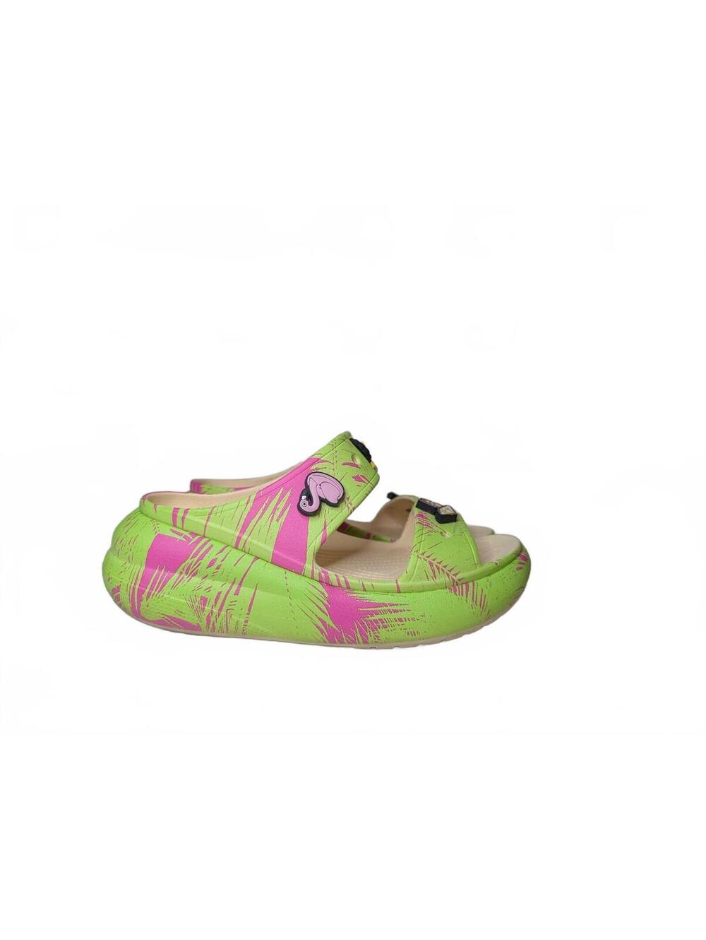 Crocs Limited Edition Classic Crush Spring Break Sandal Neon Green+Pink Size 9